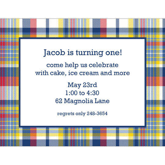 Navy and Red Madras Plaid Invitations